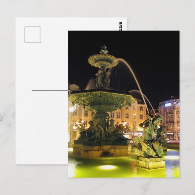 Cartão Postal Fonte iluminada e Sereia. Rossio, Lisboa (Frente/Verso)