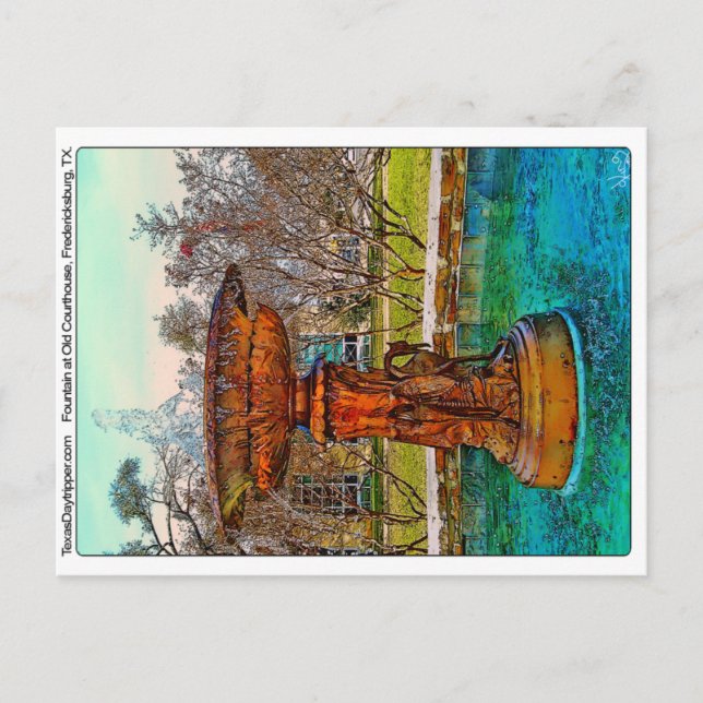 Cartão Postal Fonte no antigo tribunal, Fredericksburg, TX (Frente)