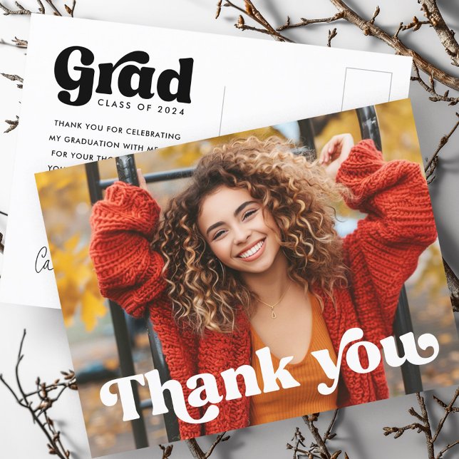 Cartão Postal fonte retrô foto completa graduado graduação (Retro font full photo graduate graduation postcard)