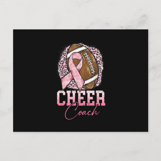 Cartão Postal Football Cheer Coach Pink Ribbon Breast Cancer Awa (Frente)