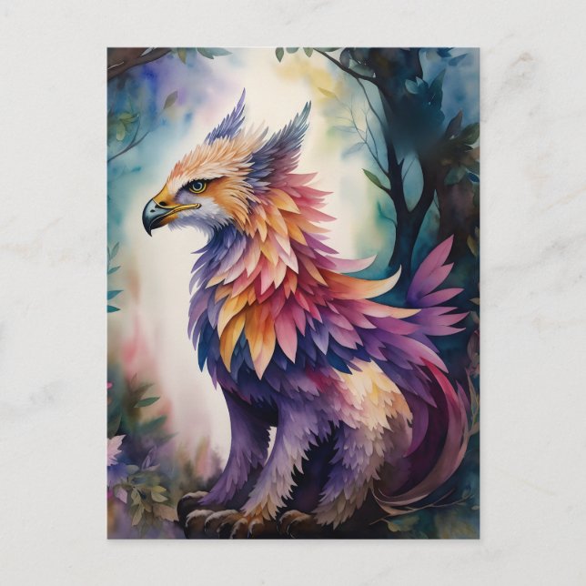 Cartão Postal Forest Griffin Watercolor Art (Frente)