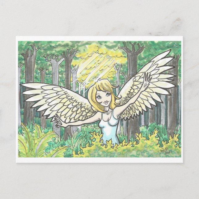 Cartão Postal Forest Light Angel Fairy Woods Fantasy Art Impress (Frente)