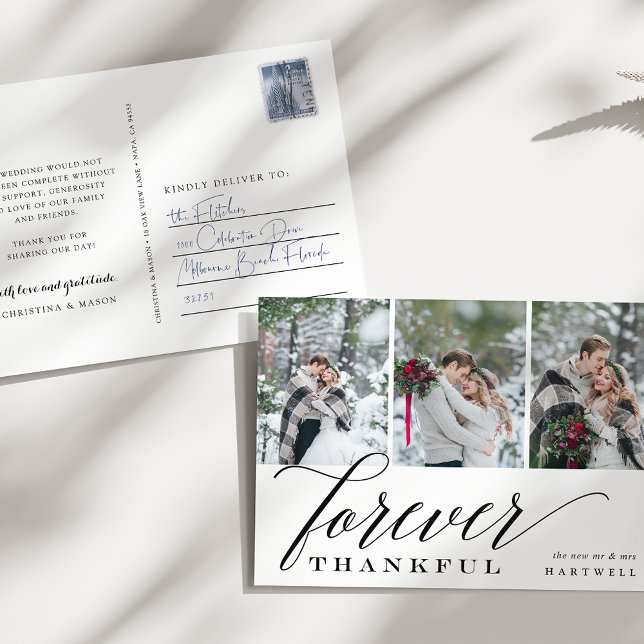 Cartão Postal Forever Thankful | Wedding Photo Collage Thank You (Criador carregado)