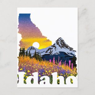 Cartão Postal Forma de Idaho com montanhas e flores silvestres