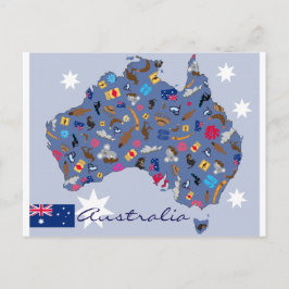 Cartão Postal forma do país Austrália com ícones