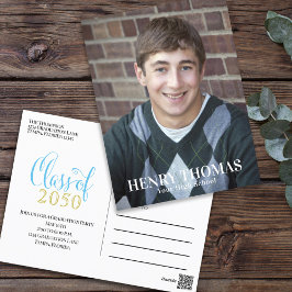 Cartão Postal Formando de Fotografia Azul Dourado Simples e Mode