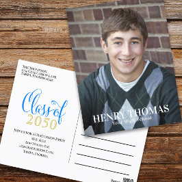 Cartão Postal Formando de Fotografia Azul Dourado Simples e Mode