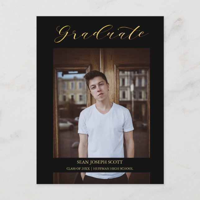 Cartão Postal Formando de Fotografia da Cláusula Moderna Preta (Frente)