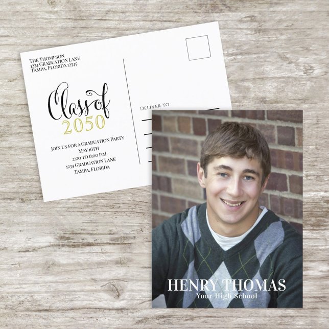 Cartão Postal Formando de Fotografia preto Dourado Simples e Sim (Criador carregado)