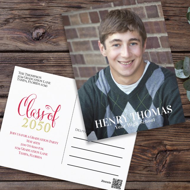 Cartão Postal Formando de Fotografia Vermelho Dourado Simples e  (Criador carregado)