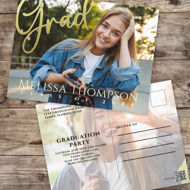 Cartão Postal Formando de Graduação Caligrafia Dourada Simples D (Criador carregado)