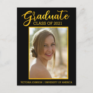 Cartão Postal Formando Dourado Classe de Foto Preta de Graduaç