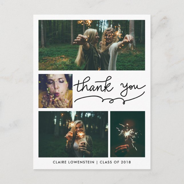 Cartão Postal Formando manuscrito | Quatro Foto | Obrigado! (Frente)