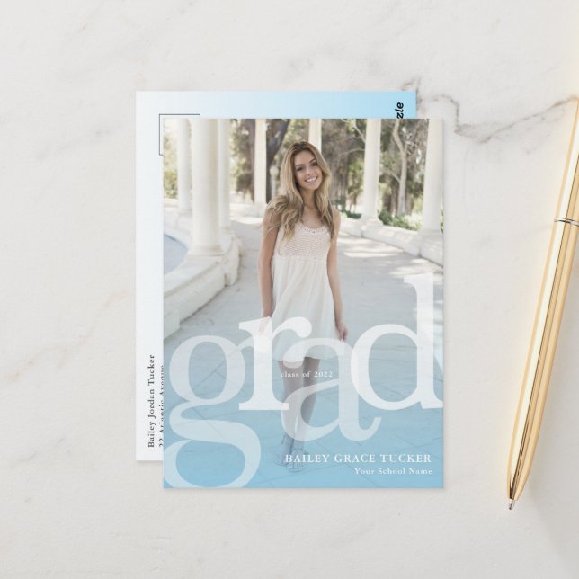 Cartão Postal Formando Simples Azul Sobreposição Claro Qualquer  (Frente/Verso In Situ)