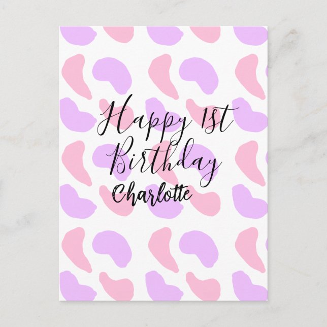 Cartão Postal Formas abstratas rosa roxo feliz aniversário de 1  (Frente)