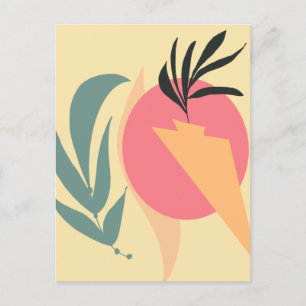 Cartão Postal Formas de Ilustração de Planta Abstrata Rosa Amare