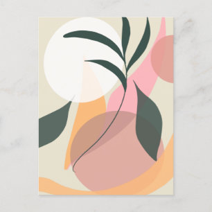 Cartão Postal Formas de Ilustração de Planta Abstrata Verdejante