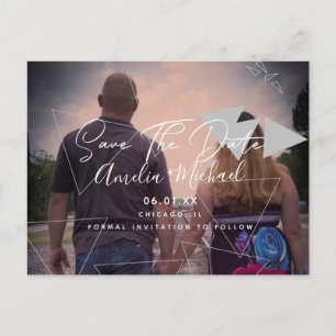 Cartão Postal Formas Geométricas Escandinavas Cinza Salvar Data 