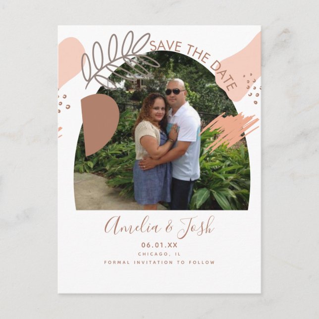 Cartão Postal Formas Orgânicas Arco Boho Salvar a Data Foto (Frente)