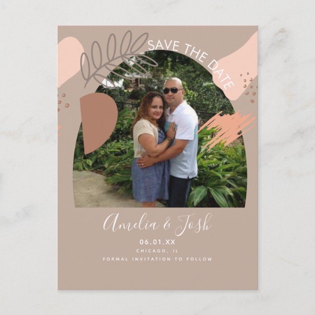 Cartão Postal Formas Orgânicas Arco Boho Salve a Data Foto Post (Frente)