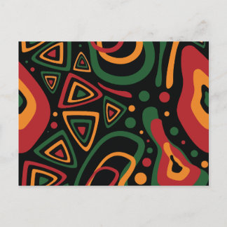 Cartão Postal Formas Tribais Abstratas em Vermelho, Dourado, Ver