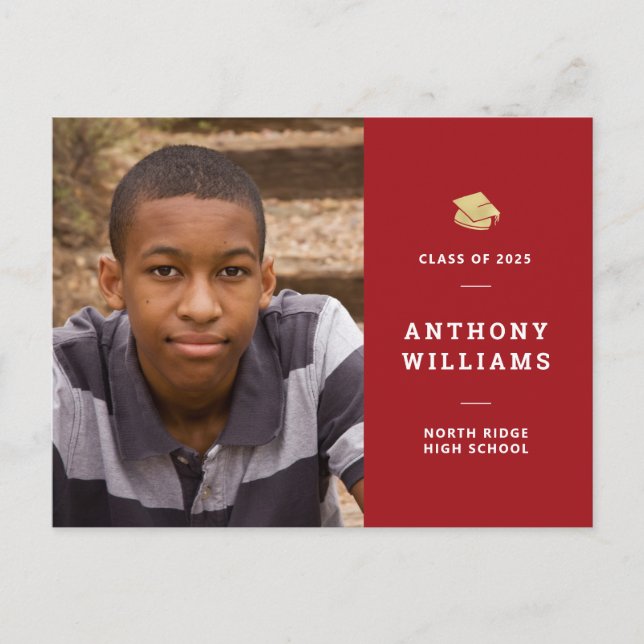 Cartão Postal Formatação de Fotos Moderna Simples Vermelha e Bra (Frente)