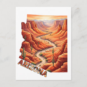 Cartão Postal Formato do Estado do Arizona Viagem Vintage Canyon
