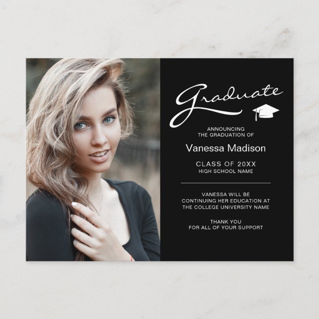 Cartão Postal Formatura Foto 2 Lados Moderno Elegante Script (Frente)