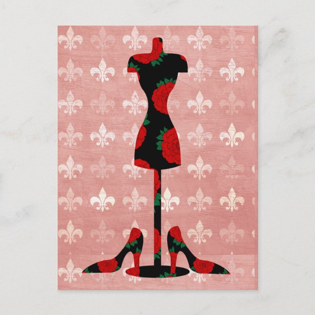 Cartão Postal Formulário de vestimenta e calços do rosa (Frente)