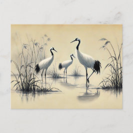 Cartão Postal Forragem de guindastes em tinta de tinta chinesa d