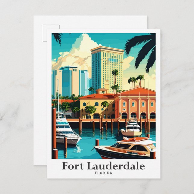 Cartão Postal Fort Lauderdale Florida Viagem Illustration (Frente/Verso)