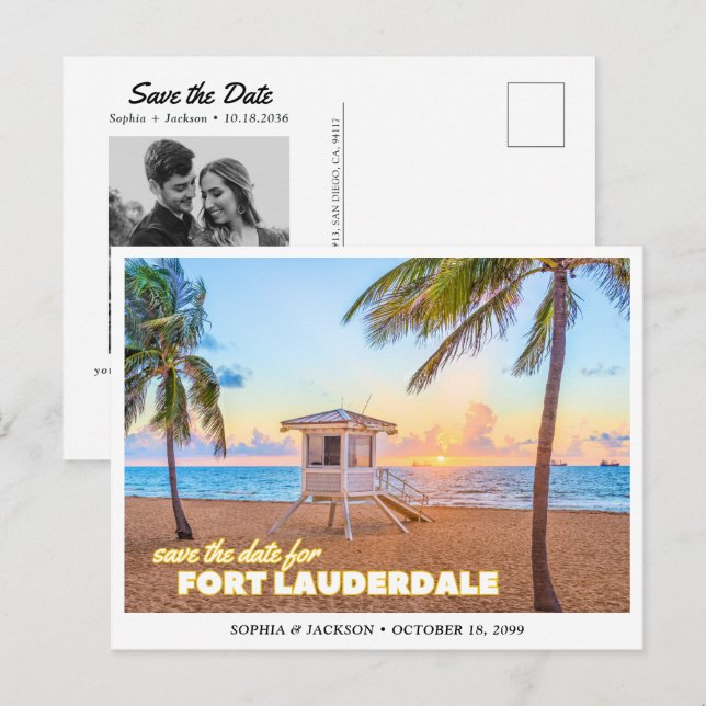 Cartão Postal Fort Lauderdale Wedding Save the Date Postcard (Frente/Verso)