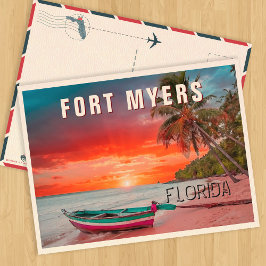 Cartão Postal Fort Myers Florida Palm Tree Beach Vintage 1950s