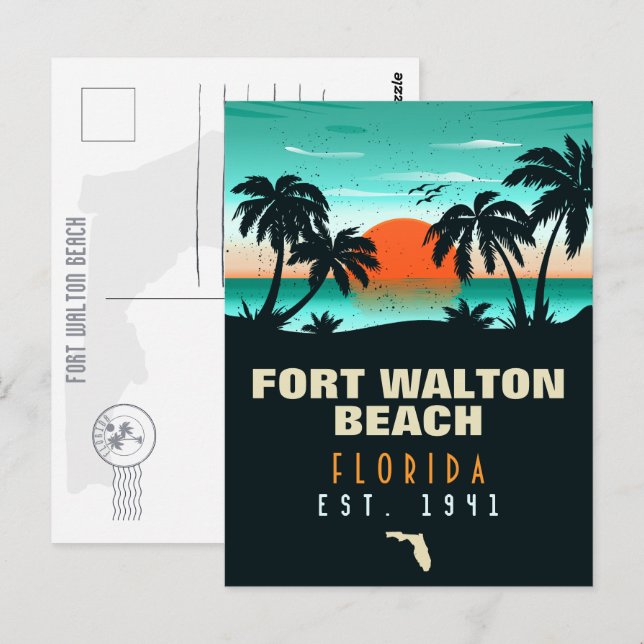 Cartão Postal Fort Walton Beach Retro Sunset Souvenirs (Frente/Verso)