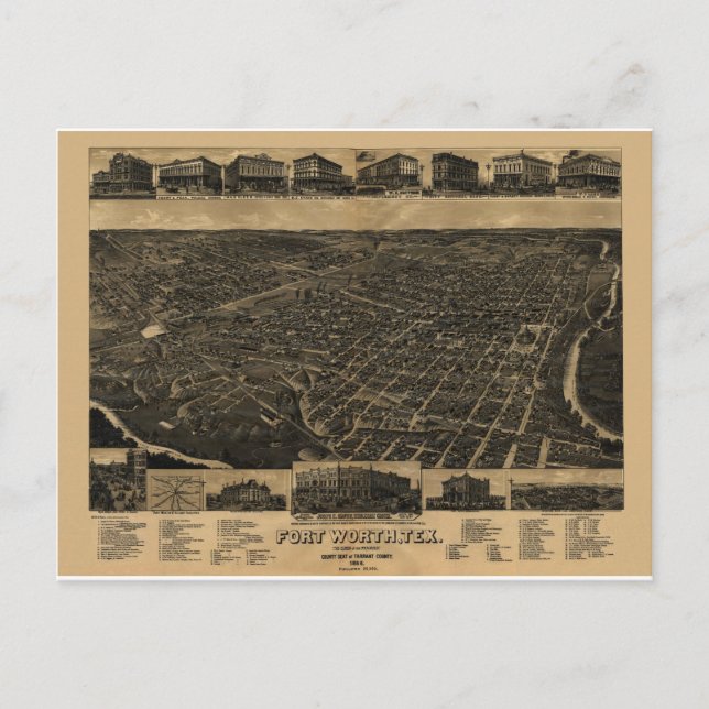 Cartão Postal Fort Worth, Texas Birds Eye Ver 1886 (Frente)