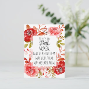 Cartão Postal Forte Mulher Rosa Vermelha Rosa