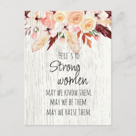 Cartão Postal Fortes Mulheres Boho Feather Floral Rosa Efeito Da