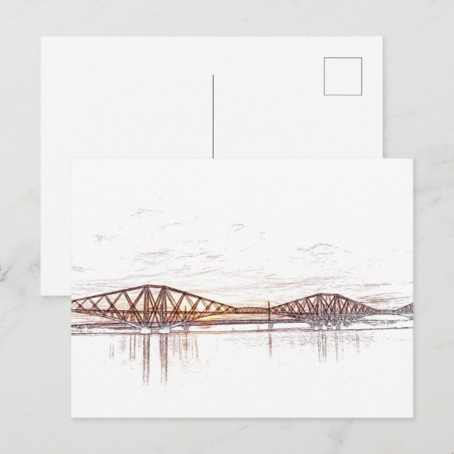Cartão Postal Forth Bridge Scotland Minimalist Sketch (Frente/Verso)