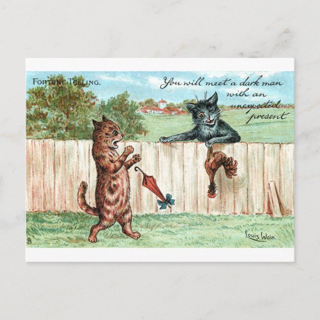 Cartão Postal Fortune contando Presente Inesperado de Louis Wain (Frente)