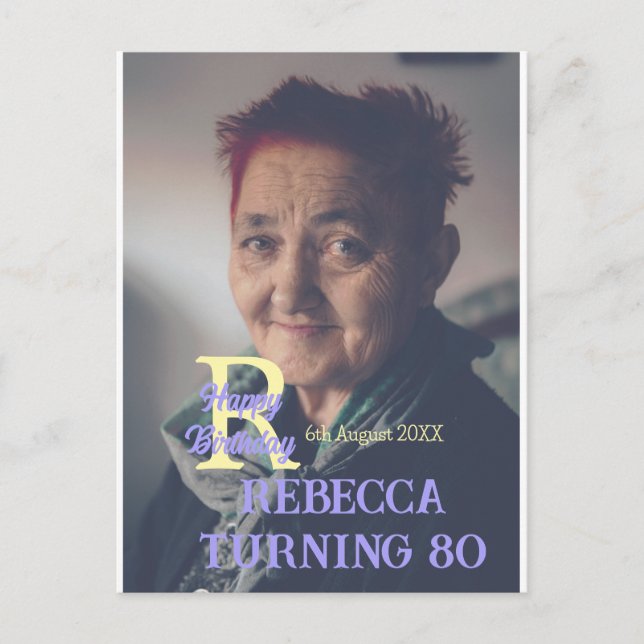 Cartão Postal Foto aniversário de 80 anos adicionar nome data mo (Frente)