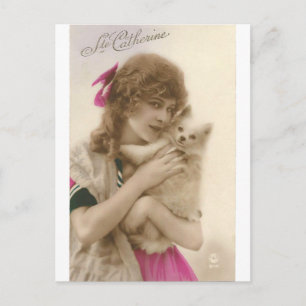 Cartão Postal Foto antiga vitoriana e cão