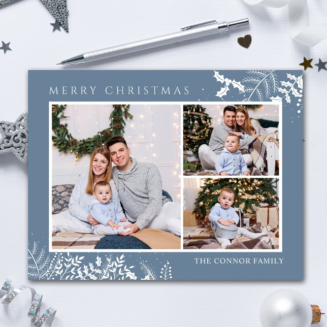 Cartão Postal Foto Azul Moderno Colagem de Fotos Feliz Natal (Criador carregado)