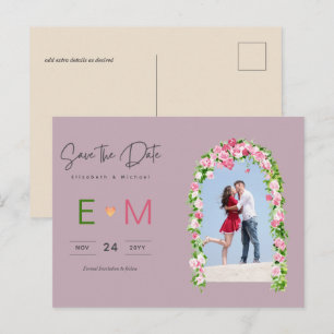Cartão Postal Foto Casamento Salva a Data Postal Floral Rosa