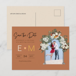 Cartão Postal Foto Casamento Salvar a Data Terracota Floral de O