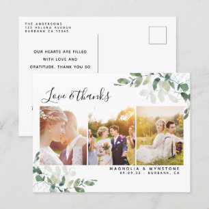 Cartão Postal Foto Chic Eucalyptus Casamento Obrigado