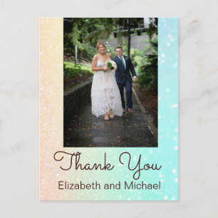 Cartão Postal Foto Chic Glitter Modern Wedn Obrigado