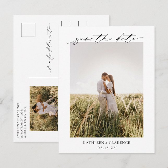 Cartão Postal Foto Clássica Casamento Elegante Salve a Data (Frente/Verso)