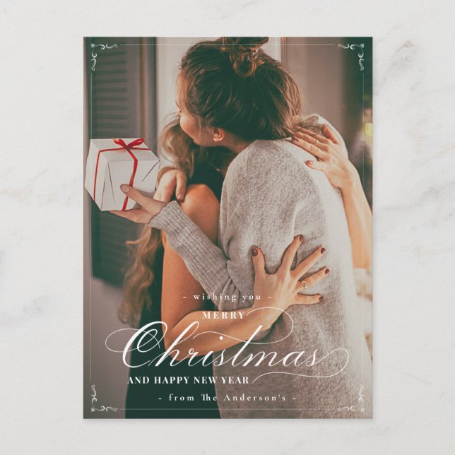 Cartão Postal Foto Clássica Feliz Posto de Feliz ano novo de Nat (Frente)