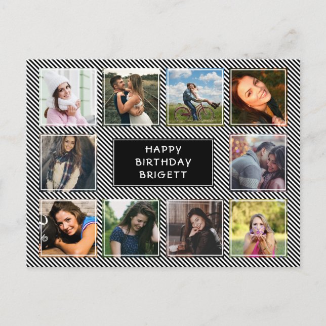 Cartão Postal Foto Colagem Preta e Branca Strike Aniversário (Frente)