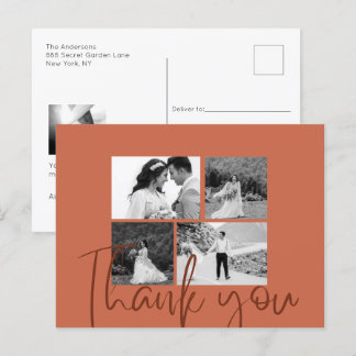 Cartão Postal Foto Colagem Terracotta Casamento Elegante Obrigad